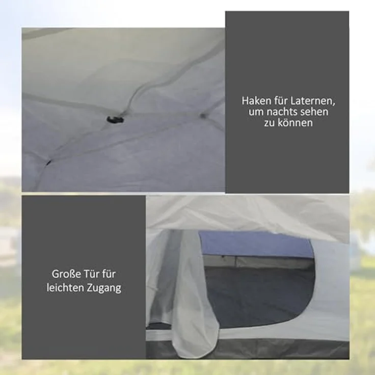 Outsunny Campingzelt Tunnelzelt für 4 Personen, Pop Up Zelt mit UV Schutz, 2000mm Wasserabweisend, inkl. Tragetasche und Lichthaken, Dunkelblau – Bild 5
