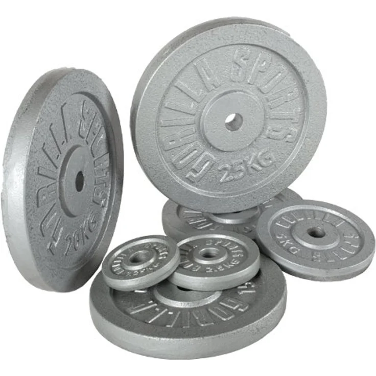 GORILLA SPORTS® Hantelscheiben - Set/Einzeln, 0,5 kg, 1,25 kg, 2 kg, 2,5 kg, 5 kg, 10 kg, 15 kg, 20 kg, 25 kg, 30 kg Gewichte, 30/31 mm, Gusseisen, Silber/Schwarz - Gewichtsscheiben, Bumper Plates – Bild 2
