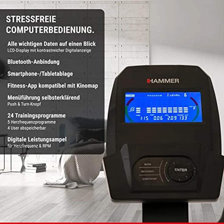 HAMMER Crosstrainer Crossfly BT, inkl. Glute Shaper, Leistungsampel, 24 Programme, Zwift & Kinomap kompatibel – Bild 4