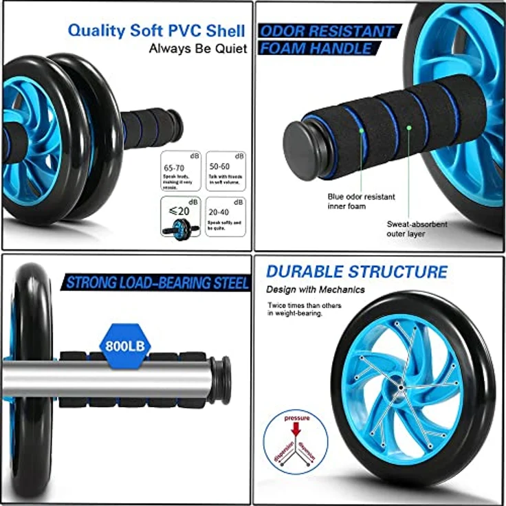 TOMSHOO Bauchroller AB Roller Bauchtrainer Fitnessset für Bauchtraining zu Hause und in Fitnesstudios mit Kniematte Bauchmuskeltraining und Muskelaufbau für Anfänger und Fort­ge­schrit­Tene – Bild 3