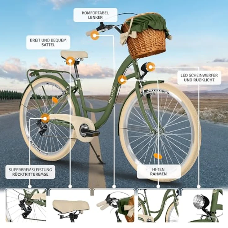 Milordbikes City-Fahrrad, Grün, 46 cm, Metallrahmen mit 700C x 35 mm Reifen, inkl. Träger und vormontierter Lieferung – Bild 2