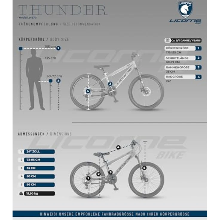 Licorne Bike Thunder Premium Mountainbike, 24 Zoll, Aquamarine, Shimano 21 Gang, hydraulische Scheibenbremsen, Hardtail – Bild 5