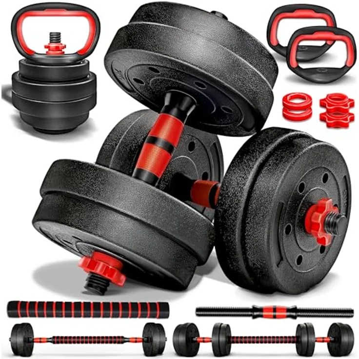 RE:SPORT 2 in 1 Hanteln Set mit Kettlebell, verstellbar auf 15kg, Kurzhantel & Langhantel, inklusive Sicherheitsverschlüsse und Verbindungsrohr – Bild 1