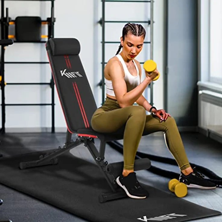KM Fit klappbare Hantelbank Multifunktion Training Fitness Bank | 6-Fach verstellbare Rückenlehne | 3-Fach Verstellbarer Sitz | Atmungsaktive Eva-Oberfläche | Belastbarkeit bis zu 250 kg - Preisvergleich – Bild 2