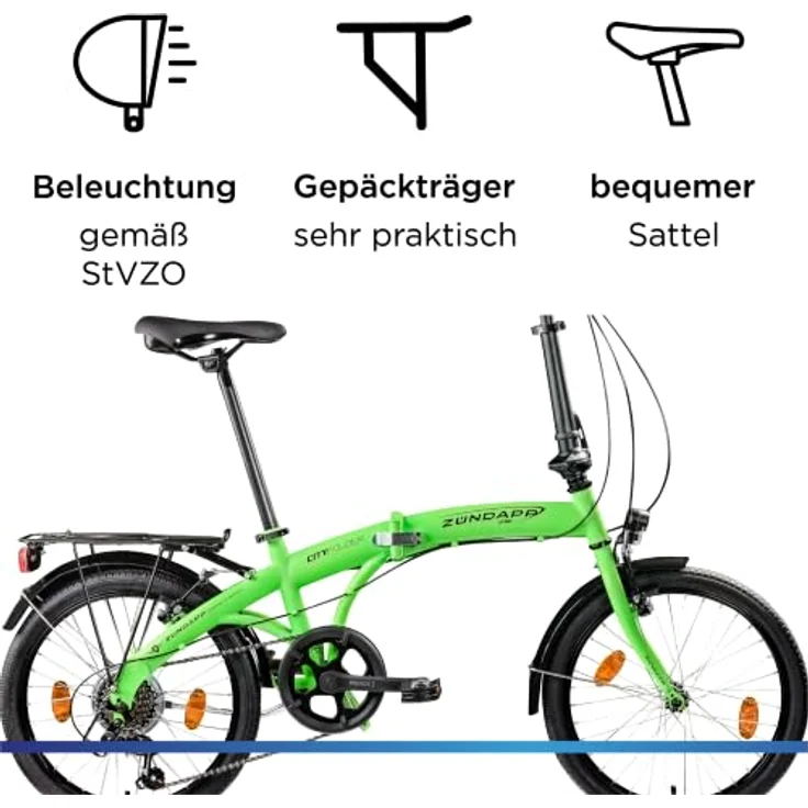 Zündapp ZF20 Speed Folder, 20 Zoll Klapprad mit 6 Gang Shimano Tourney Schaltung, schwarz/grün – Bild 5