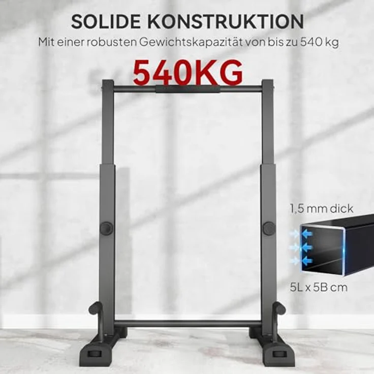 SPORTNOW Dip-Station, höhenverstellbar für Krafttraining und Calisthenics, bis 540 kg belastbar, schwarz, 2-tlg. mit Push-Up-Ständern – Bild 3