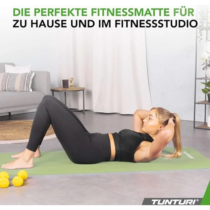 Tunturi NBR-Fitnessmatte, 15 mm, 180 cm x 60 cm, pflegeleicht, inklusive Tragetasche – Bild 5