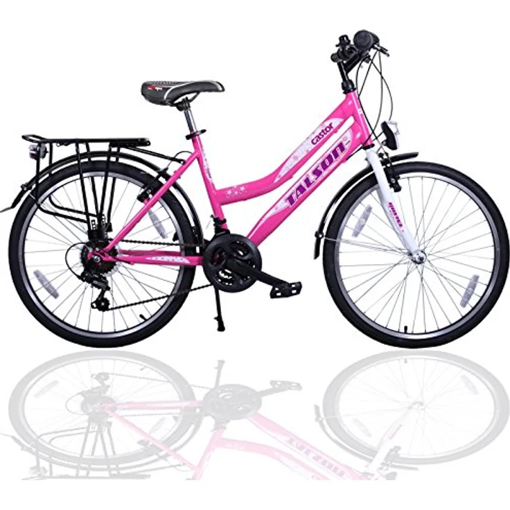 Talson 26 Zoll Mädchenfahrrad 21-Gang Shimano Schaltung mit Beleuchtung nach STVO Rosa Doppelrahmen, Cityrad - Preisvergleich – Bild 1
