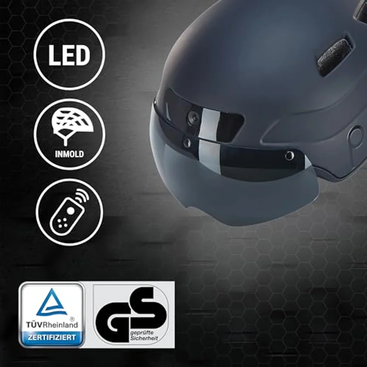 Prophete Smart Fahrradhelm mit Full-HD Kamera, Bluetooth 4.0, LED-Blinker, 54-58 cm, Schwarz – Bild 2