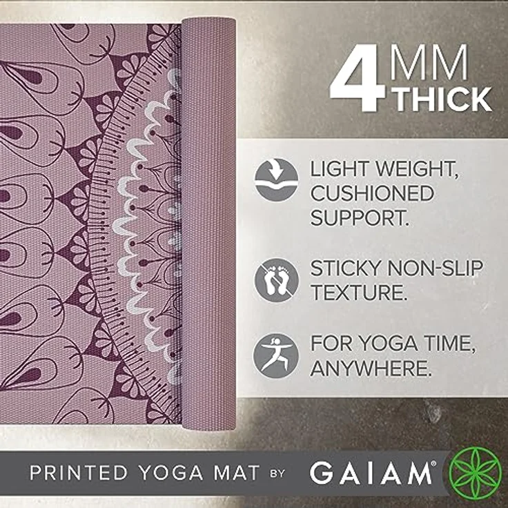 Gaiam 4 mm Classic Printed Yogamatte mit Mandala-Print, rutschfester Oberfläche, ideal für Yoga-Praktiken – Bild 3