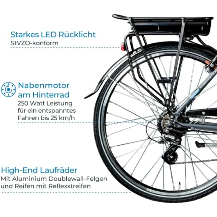 ZÜNDAPP E-Bike Trekking 700c Green 7.7 Pedelec Trekkingrad Damen 28 Zoll Touren (grau/blau, 48 cm) - Damen Trapezrahmen, 250 W Motor, 374 Wh Akku, 21 Gangschaltung – Bild 4