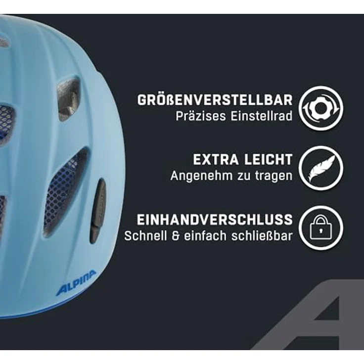 Alpina XIMO L.E. Kinderfahrradhelm, Leicht, Sicher & Bruchfest, Smoke-Blue matt, 47-51 cm, mit optionalem LED-Licht – Bild 3