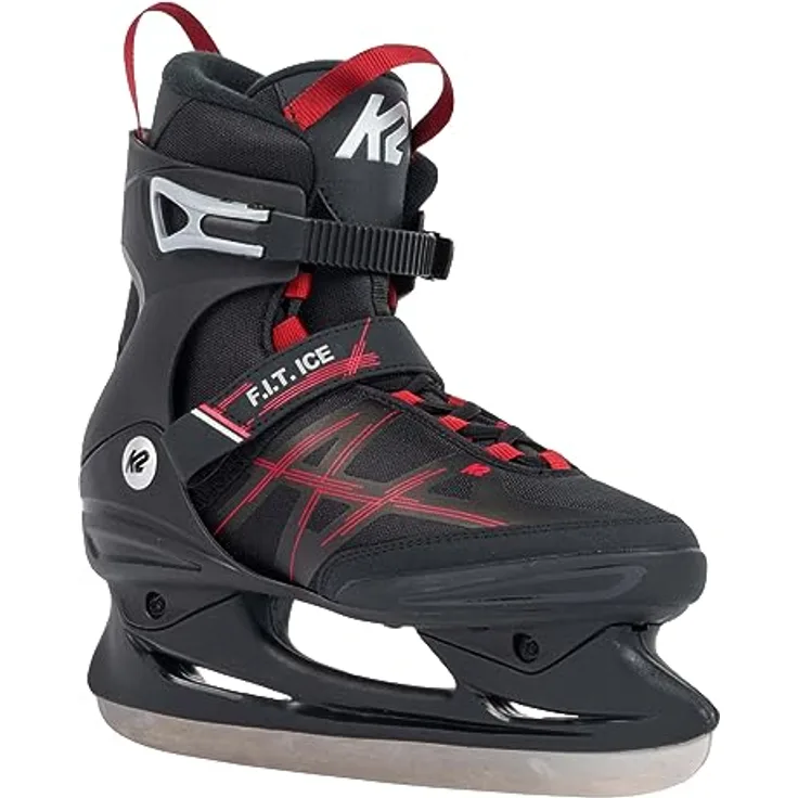 K2 Skates Herren Schlittschuhe F.I.T. ICE, Stabilität Plus Cuff, Edelstahlkufen, wasserabweisend, schwarz-rot