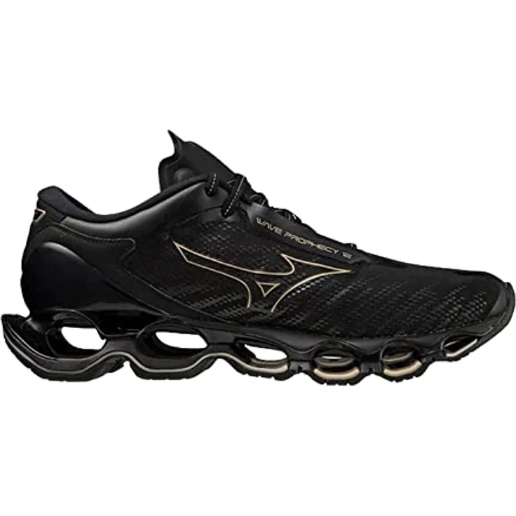 Mizuno WAVE PROPHECY 12 Herren Laufschuhe, Schwarz/Gold, INFINITY WAVE Dämpfung, Sprengung 10,5mm, Gewicht 360g, EU 44 UK 9.5