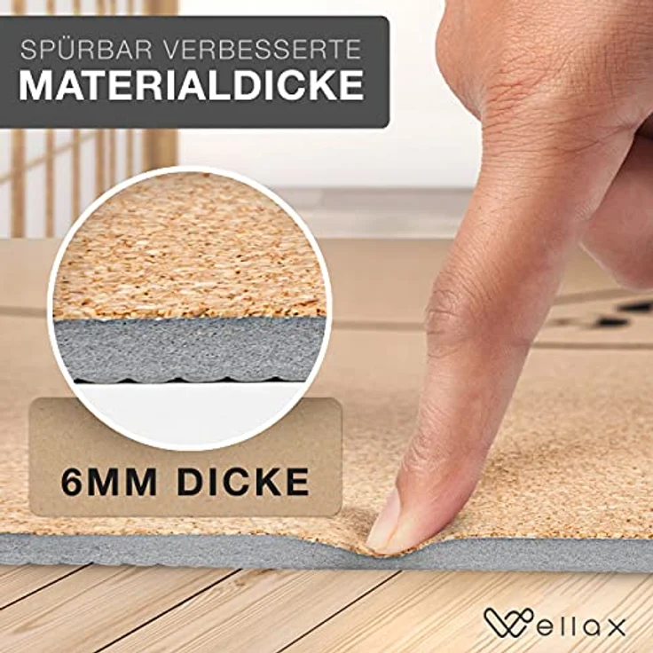 Wellax Yogamatte Kork - 100% natürliche Yogamatte rutschfest [185x66x0,6 cm] - Besonders dick & schadstofffrei - inkl. Tasche – Bild 5