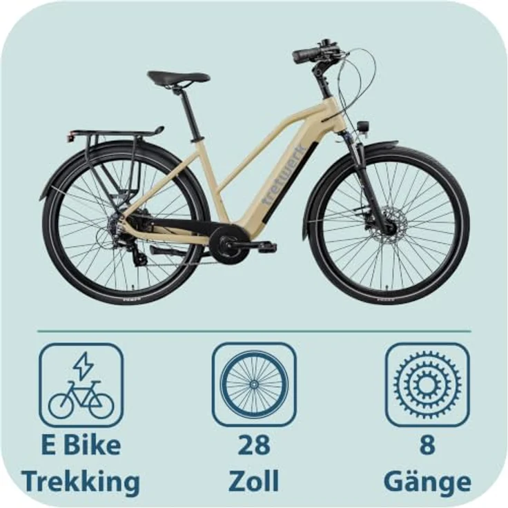 Tretwerk Onyx E Bike 28 Zoll Damen Trekking Elektro Fahrrad, Aluminiumrahmen, 250 Watt Hinterradmotor, elfenbein – Bild 2