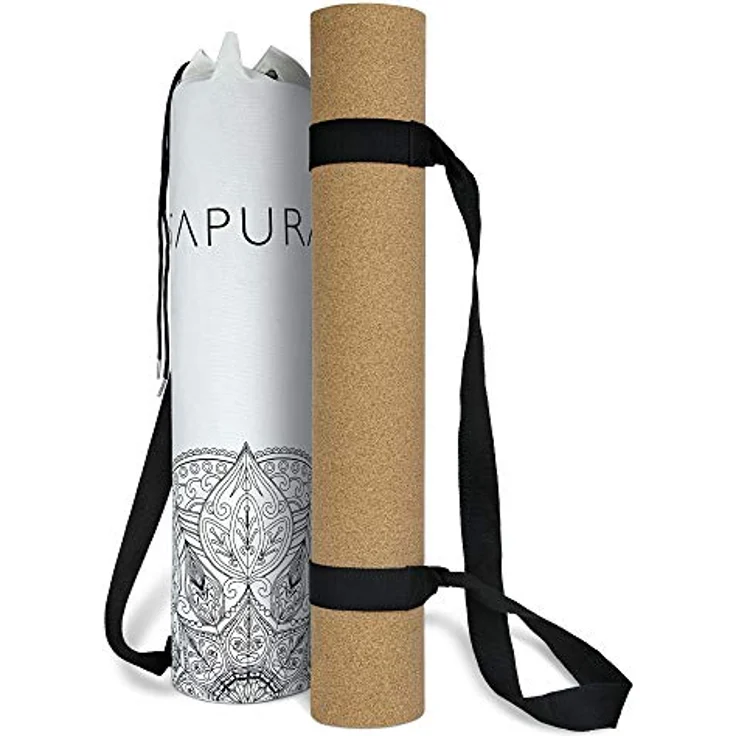 SAPURA XXL Yogamatte rutschfest - Kork und Naturkautschuk 190cm - Extra lang + Tragegurt + Umhängetasche Nachhaltig (Schwarz) – Bild 1