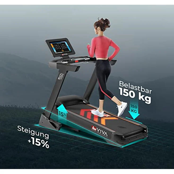 AsVIVA T18 Profi Laufband | Hochwertiger Heimtrainer mit integriertem Lautsprecher | Steigung bis 15% | Android-Computer | Max. Gewichtsbelastung 150 kg | Designed in Germany – Bild 5