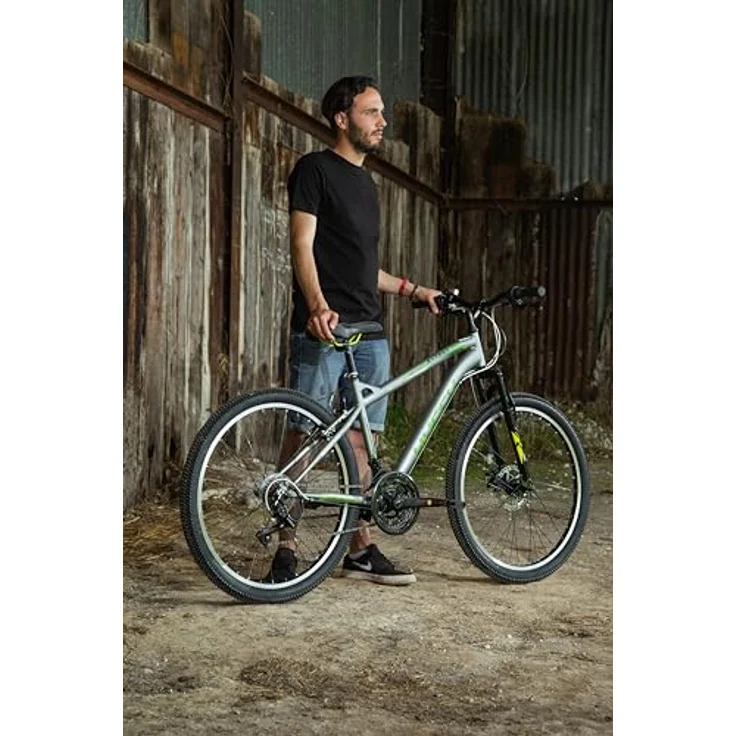 Huffy Extent 26 Zoll Mountainbike, Unisex Fahrrad mit 18-Gang Shimano Schaltung, vorderer Federung und Scheibenbremse, Gunmetal Grau, ab 12 Jahren – Bild 4