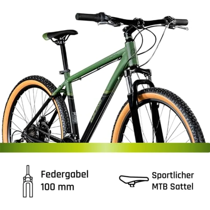 Galano Toxic 27,5 Zoll Hardtail MTB, unisex Mountainbike mit 21 Gangschaltung, mechanischen Scheibenbremsen, Alu-Rahmen (schwarz/Khaki, 46 cm) – Bild 5