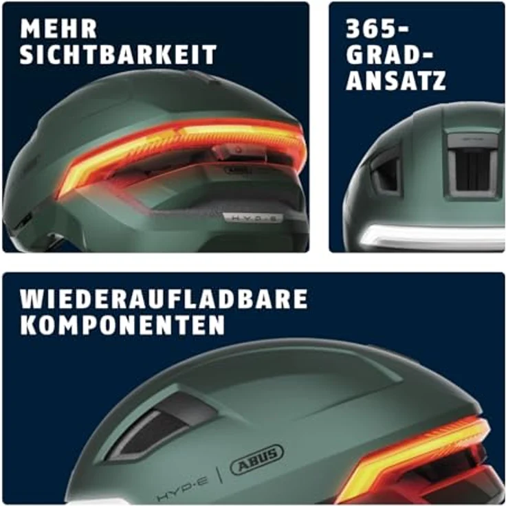 ABUS HYP-E Fahrradhelm, Helm mit Frontlicht, Rücklicht und Blinklicht, für E-Bike und S-Pedelec, Größe S (51-55 cm), Grün – Bild 4