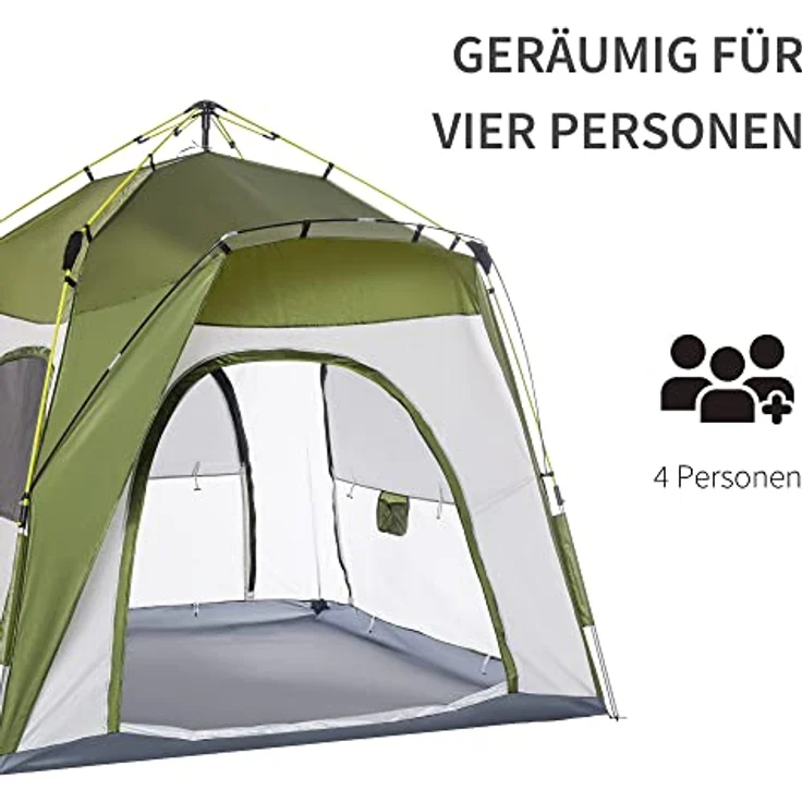 Outsunny Pop Up Kuppelzelt 4-Personen, UV 50+ Campingzelt mit 4 Türen, 1,9 m Höhe, 1000mm Wassersäule, leicht und stabil, ideal für Familien und Gartenreisen – Bild 3