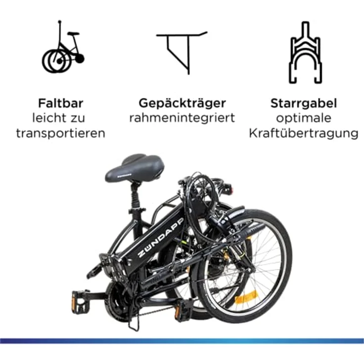 ZÜNDAPP Z101 Faltrad E-Bike 20 Zoll Klapprad Pedelec StVZO Elektrofaltrad 6 Gang, Schwarz – Bild 4