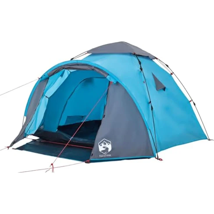 vidaXL Kuppel Campingzelt 3 Personen, Quick-Release-System, wasserdichtes Wurfzelt mit E-Anschluss Überzelt, Blau, 190T Polyester – Bild 1