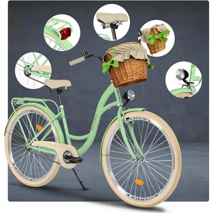 Milordbikes City-Fahrrad, Grün und Creme, 46 cm, Metallrahmen, geeignet für Freizeit und Sport – Bild 7