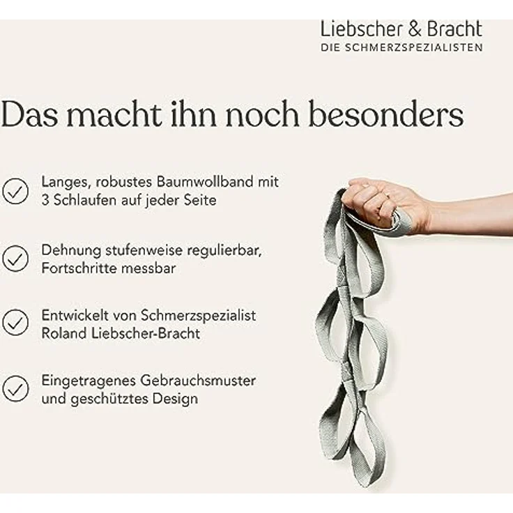 Liebscher & Bracht Original Schulterretter, Dehnungsgurt mit Schlaufen für Schulterschmerzen, 100% Baumwolle, inklusive Übungen in der App, Made in Germany – Bild 4