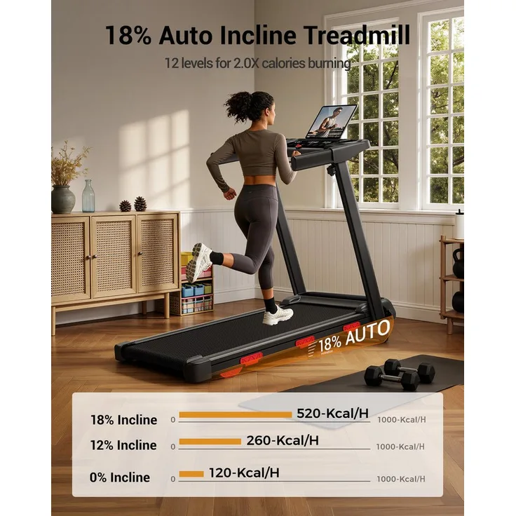 ROBORE Laufband SF60, klappbares Laufband mit 12 Programmen, 18 % Steigung, 12 km/h, Touchscreen-LED-Display, bis zu 160 kg