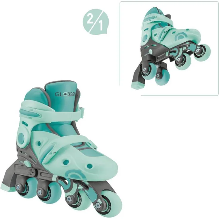 Authentic Sports Globber - 2in 1 Learning Skates - mint - Gr. 26-29, verstellbare Größe, Quad-Skate und Inline-Skate, ABEC 5 Kugellager