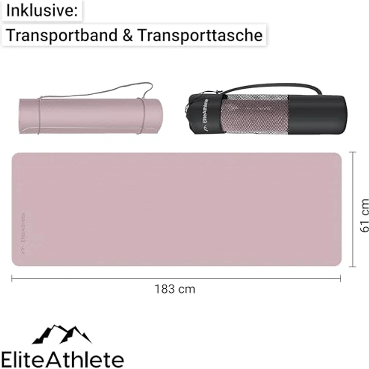 EliteAthlete Yogamatte - Sportmatte - Fitnessmatte - Gymnastikmatte gepolstert & rutschfest für Fitness, Pilates - Yoga Matte - 183 cm x 61 cm x 0.6 cm - Trainingsmatte inkl. Transportgurt + Tasche – Bild 4