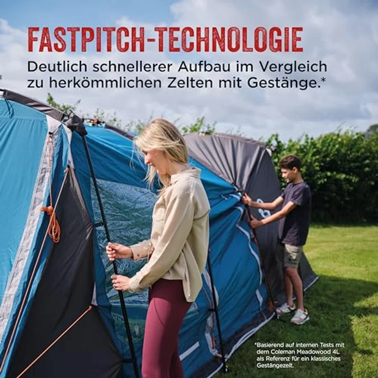 Coleman Fastpitch Victoria Falls 4 Zelt, 4-Mann-Tunnelzelt mit schnellaufbaubarer 2-Minuten-Technologie, 2 Schlafkabinen, wasserdicht 4500 mm Wassersäule und großzügigem Wohnbereich – Bild 3