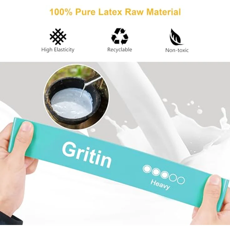 Gritin Fitnessbänder 5er Set, Widerstandsbänder mit 5 Stufen, 100% Latex, inklusive deutscher Übungsanleitung & Tragebeutel, ideal für Muskelaufbau, Yoga und Pilates – Bild 3