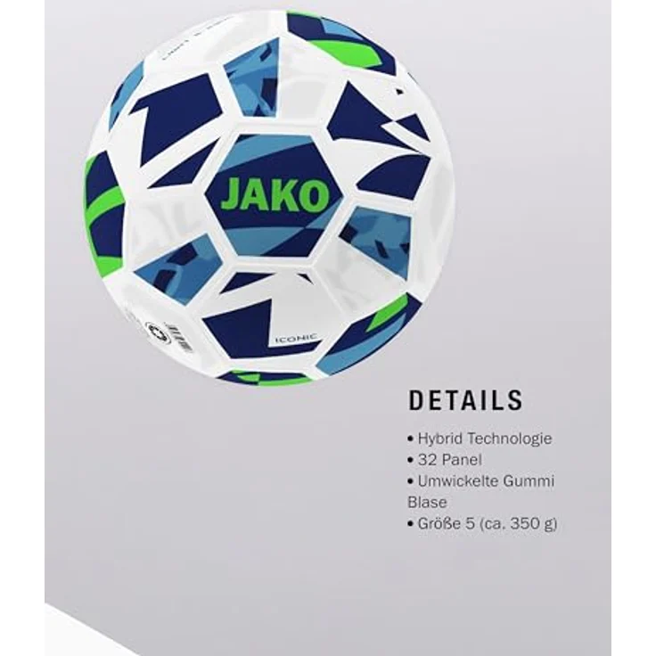 JAKO Lightball Iconic, Fußball Größe 5 (350g) in Weiß/Navy/Neongrün, formstabil und langlebig mit Hybrid-Technologie – Bild 4