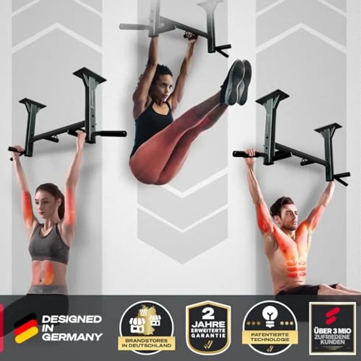 Sportstech 4in1 Klimmzugstange KS400 Deckenmontage, Deutsche Qualitätsmarke, Pull Up Bar, 6 rutschfeste Griffe, Ösen für Boxsack & Ropes – Bild 3