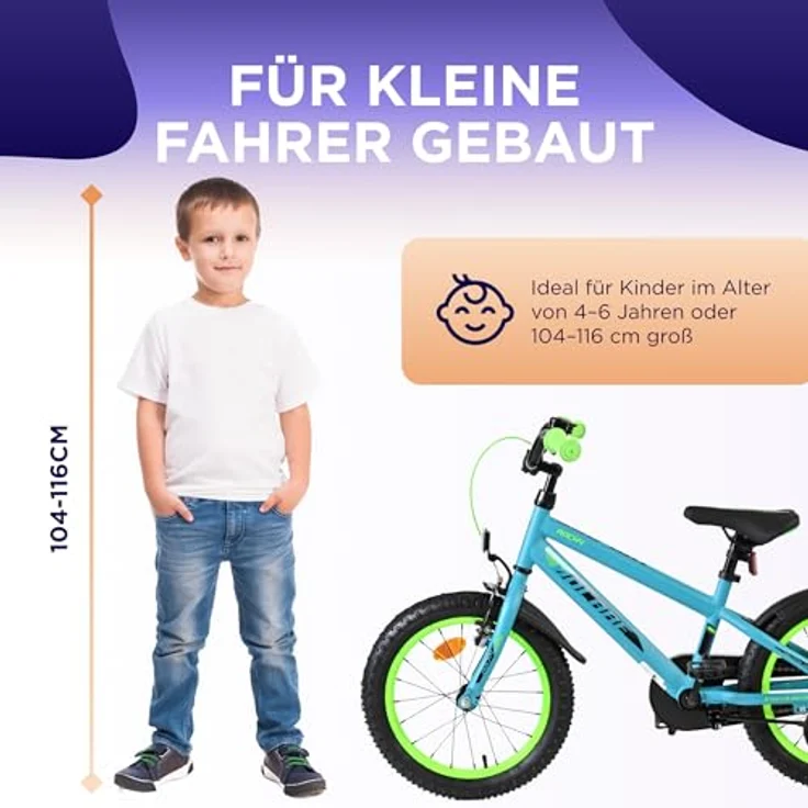Volare Rocky Kinderfahrrad, 16 Zoll für Jungen, Grün mit geschlossenen Kettenschutz, Handbremse und Rücktrittbremse – Bild 5