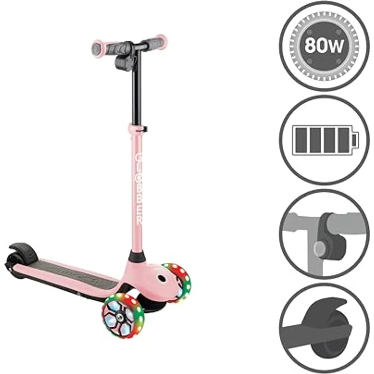 Globber E-Scooter ONE K E-MOTION 4 PLUS, E-Kinderscooter mit Leuchtrollen, bunte LED-Vorderräder – Bild 2