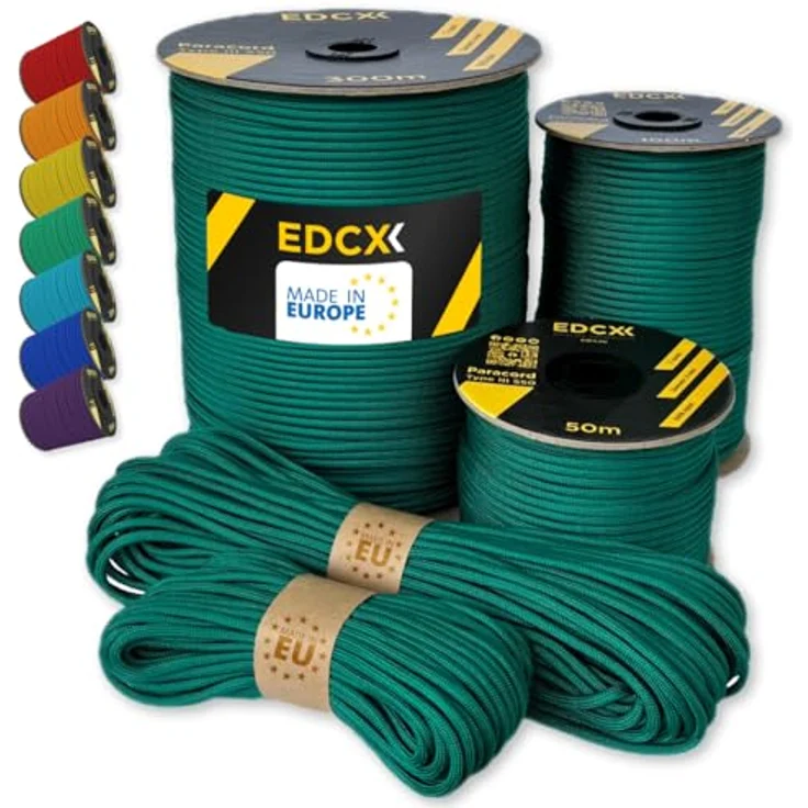 EdcX Paracord 550 Typ III, 4 mm Survival-Seil mit 7 Kern-Strängen, reißfest bis 250 kg, Emerald Green, 10 m, Made in EU – Bild 1
