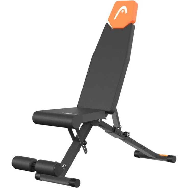HEAD HA369 Hantelbank, verstellbare Krafttrainingsbank mit einstellbarer Rückenlehne und Sitz, maximal 120 kg Gewichtskapazität, Schwarz/Orange