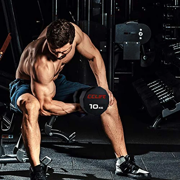 CCLIFE RedForce Hanteln Kurzhantel 1er 2er Set Dodekagon Zwölfeck Gummi Gusseisen verchromte Griffe 10-60 kg Dumbell Liegestützen – Bild 5