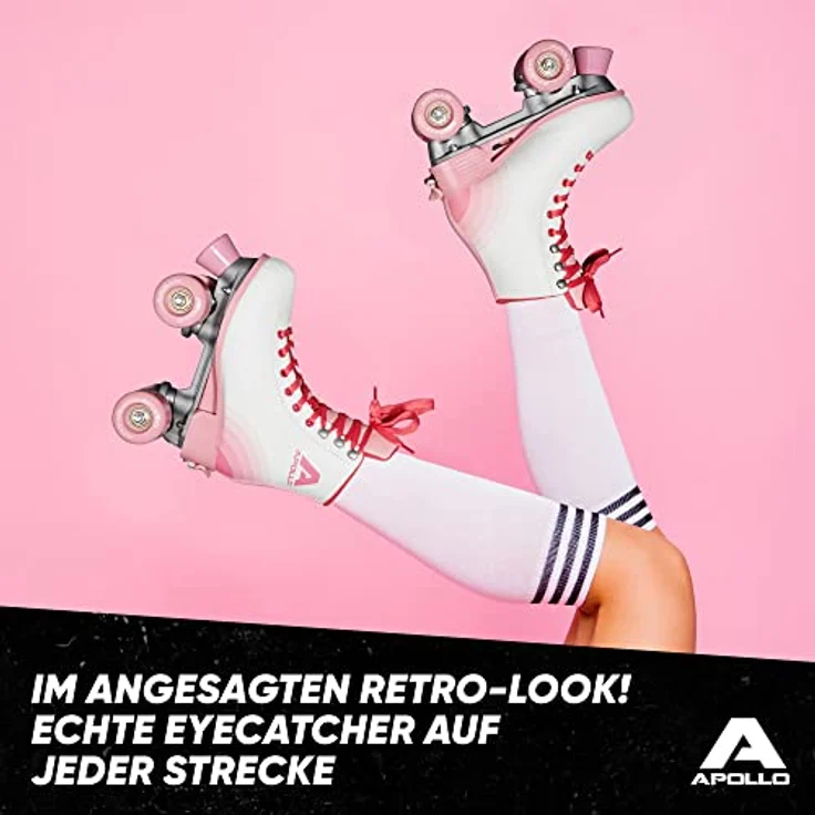 Apollo Rollschuhe Retro Discoroller, verstellbare Disco Roller Skates, größenverstellbar Rollerskates, Retro Design, Schwarz – Bild 6