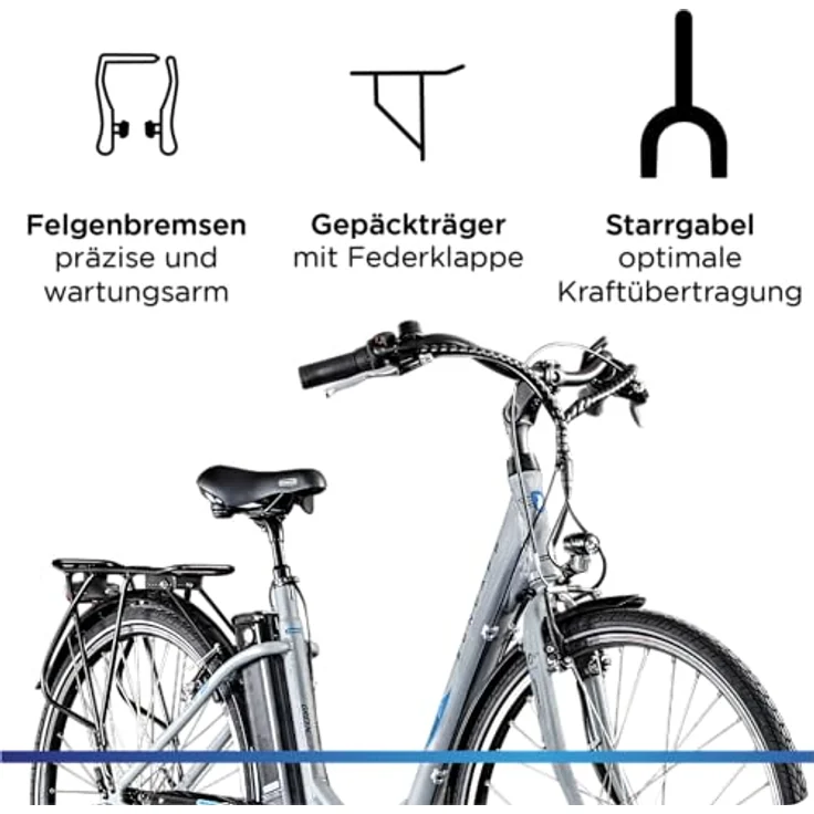 ZÜNDAPP Green 2.7 28 Zoll E-Bike E Cityrad Damenrad Pedelec Elektrofahrrad Damen Fahrrad 700c (grau, 48 cm) - Komfortables Damen E-Bike mit starker Leistung und zuverlässiger Nabenschaltung – Bild 4