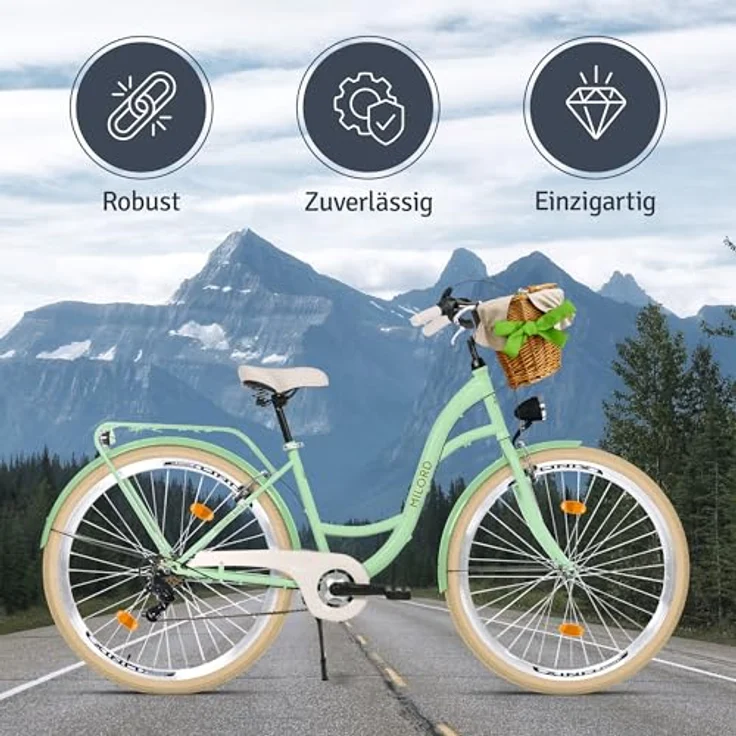 Milordbikes City-Fahrrad, Grün-Creme, 46 cm mit Aluminiumfelgen und hinterem Träger, Freizeit & Sport – Bild 5