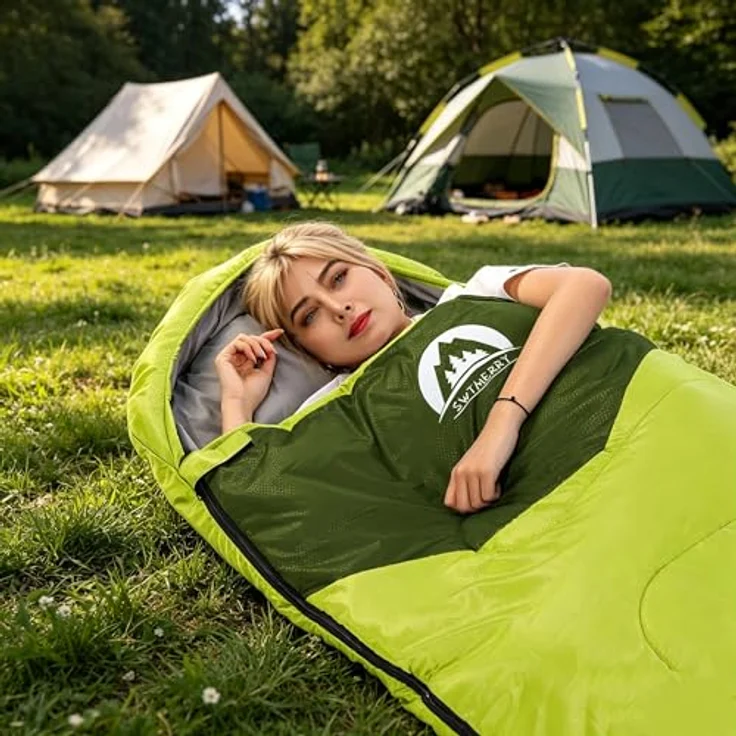 SWTMERRY Schlafsack für 3-4 Jahreszeiten, wasserdicht und atmungsaktiv, leicht, für Jugendliche und Erwachsene, ideal für Wandern und Campen – Bild 4