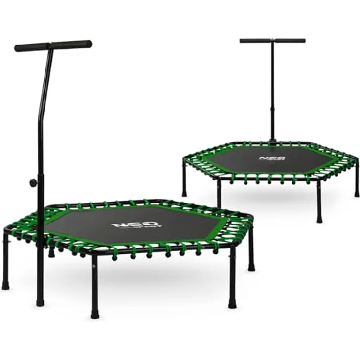 Neo-Sport Fitness Trampolin Mini Jumping Trampolin mit höhenverstellbarem Haltegriff, Durchmesser 127 cm, bis 100 kg, für Indoor und Outdoor, grün – Bild 3