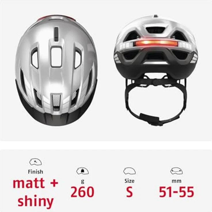 ABUS Urban-I 4.0 ACE, Fahrradhelm mit aufladbarem Rücklicht, 4 Leuchtmodi, Zopf-Öffnung, magnetischem Verschluss, Größe S, silber – Bild 3