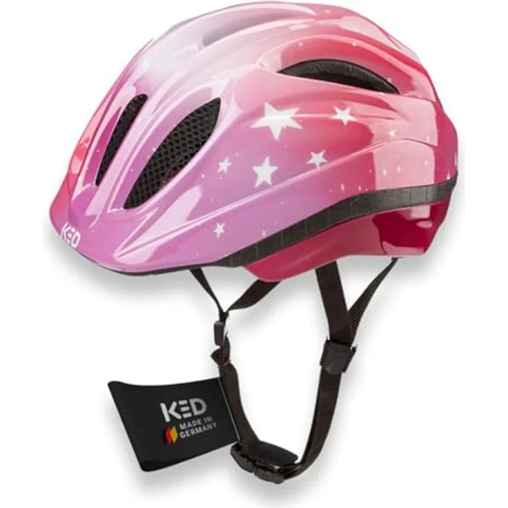 KED Meggy II Trend, Kinder Fahrradhelm mit Insektenschutznetz, integriertem LED-Rücklicht, maxSHELL Technologie, Stars Soft Pink, 52-58 cm (M) – Bild 1