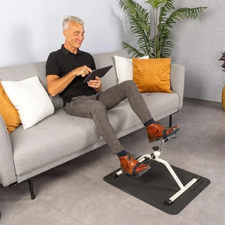 Tunturi Mini Bike, Unter-Tisch-Fahrrad, Armtrainer, Beintrainer, Bewegungstrainer für Senioren, einfaches Training in Weiß – Bild 3